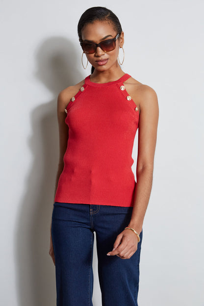 Women Halter Button Rib Tank  | Elie Tahari