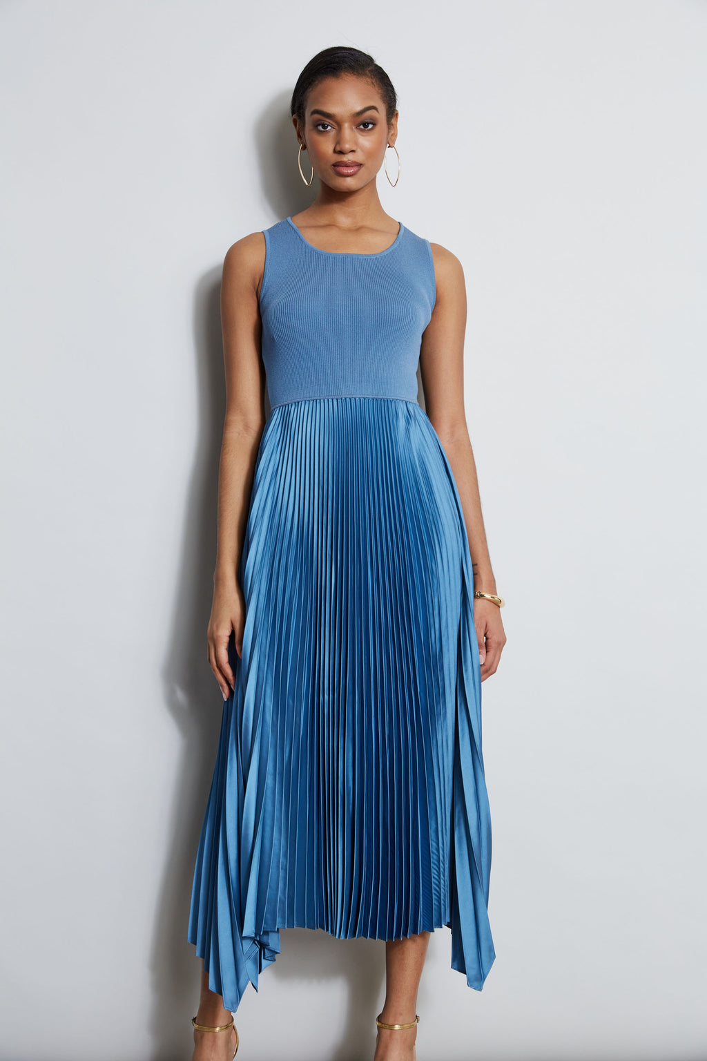 Women Pleated Midi Dress Blue Breeze | Elie Tahari