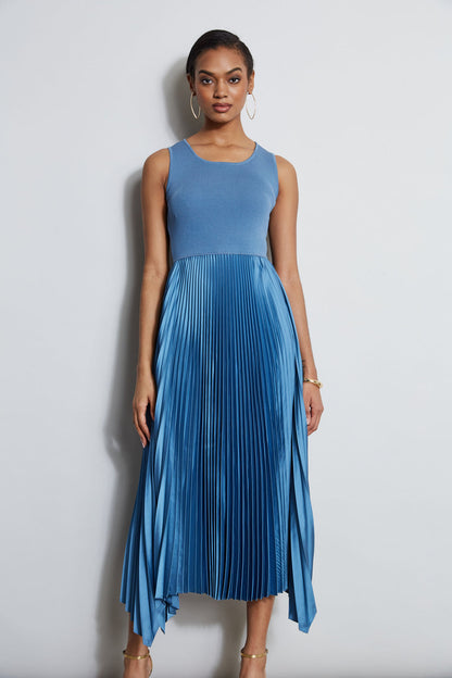 Women Pleated Midi Dress Blue Breeze | Elie Tahari