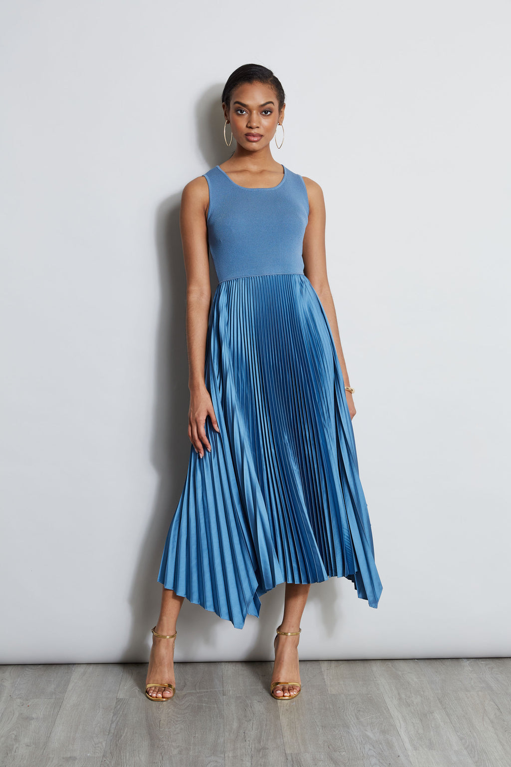 Women Pleated Midi Dress Blue Breeze | Elie Tahari
