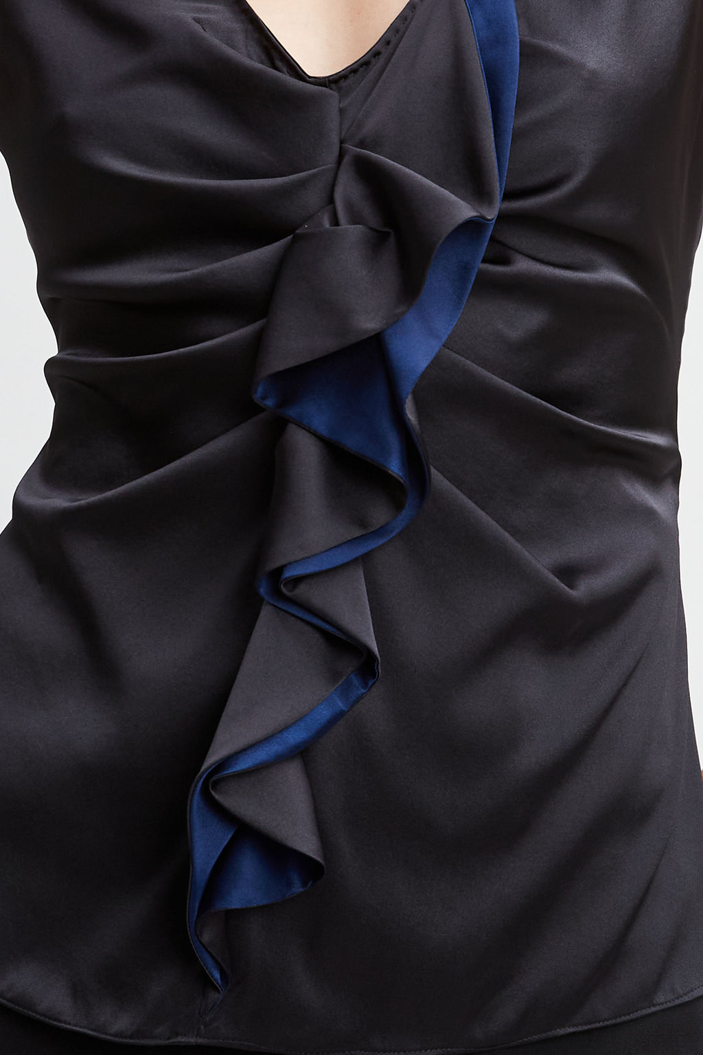 Women Silk Satin Sleeveless Ruffle Top Black | Elie Tahari