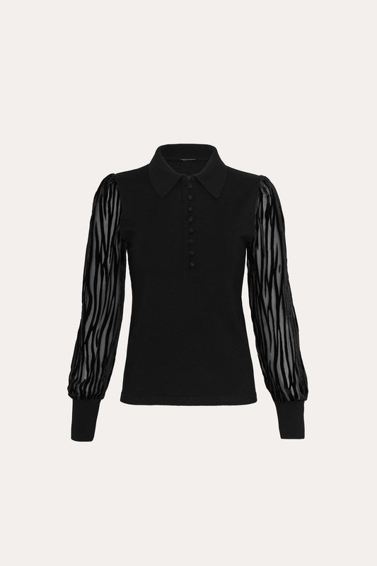 Women Burnout Polo Sweater Black | Elie Tahari