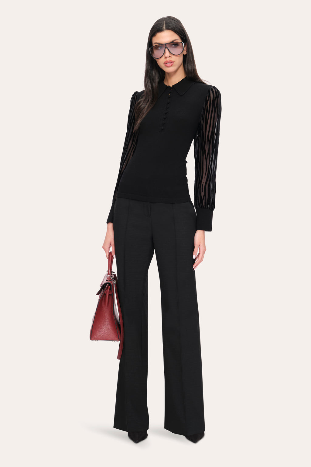 Women Burnout Polo Sweater Black | Elie Tahari