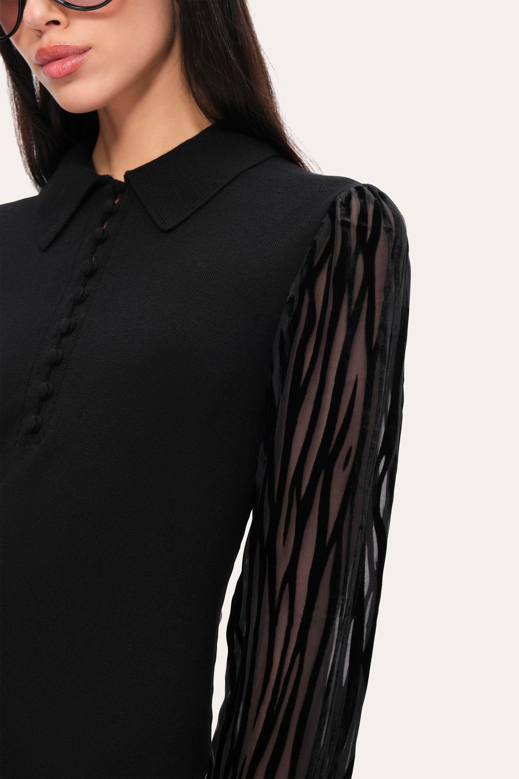 Women Burnout Polo Sweater Black | Elie Tahari