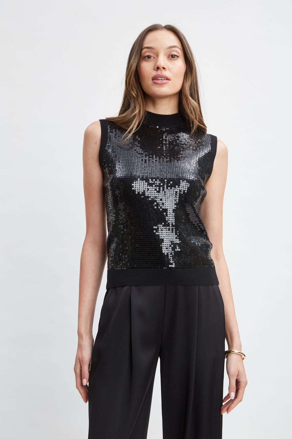 Women Sleeveless Pave Sequin Sweater Black | Elie Tahari