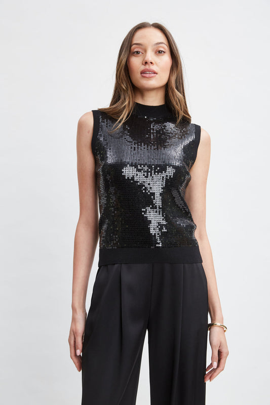 Women Sleeveless Pave Sequin Sweater Black | Elie Tahari