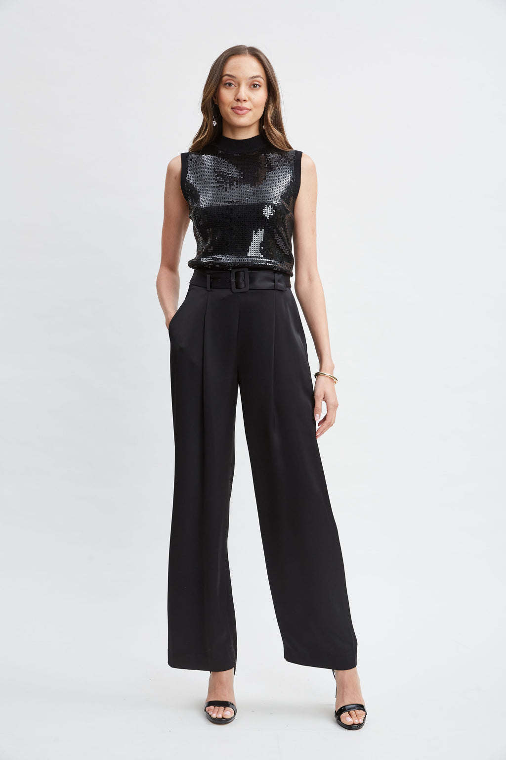 Women Sleeveless Pave Sequin Sweater Black | Elie Tahari