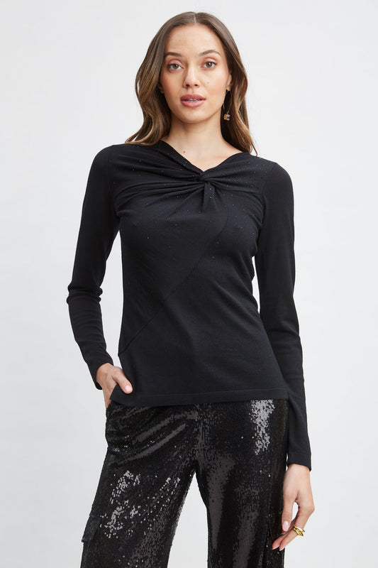 Women Crystal Knot Wool Sweater Black | Elie Tahari