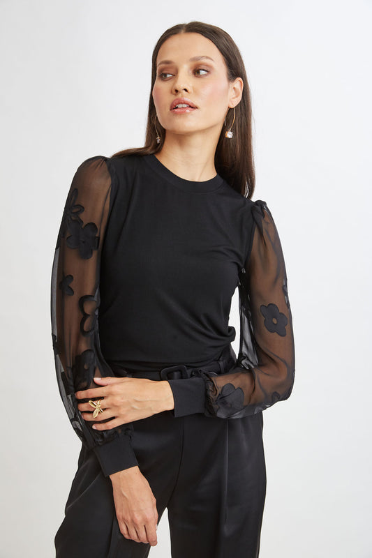 Women Floral Satin Burnout Combo Knit Black | Elie Tahari