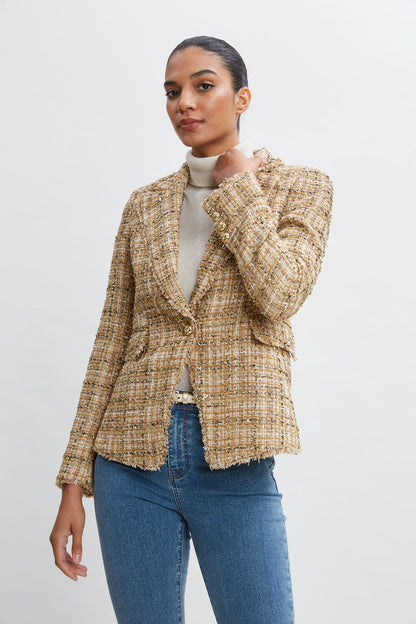 Women Metallic Tweed Blazer  | Elie Tahari