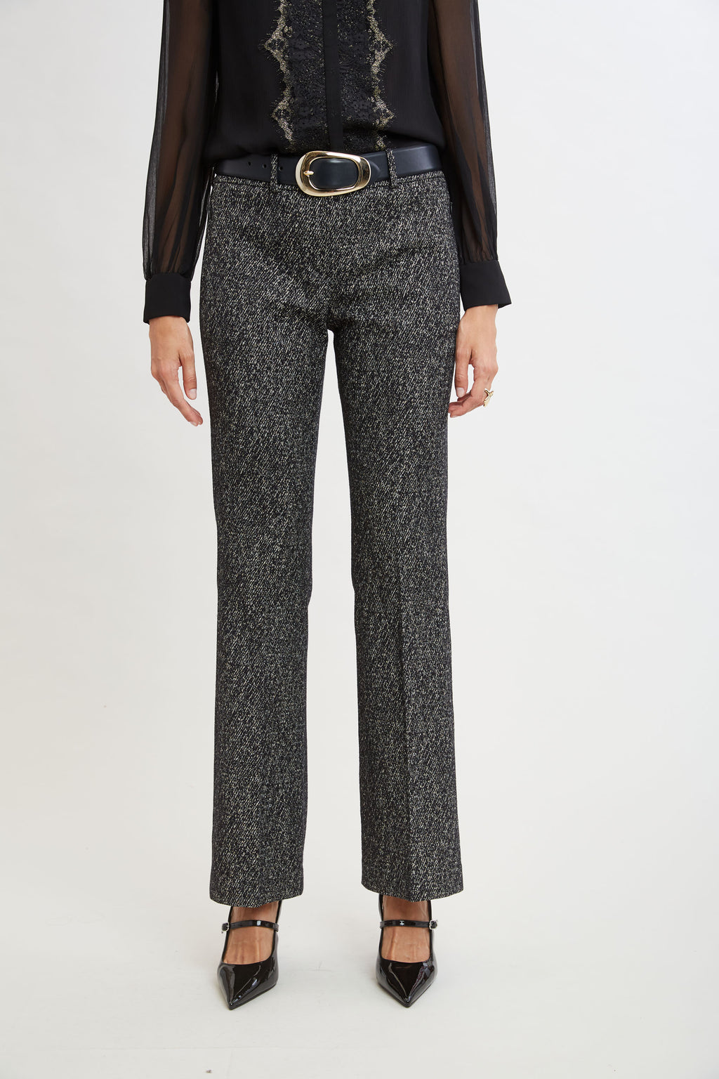 Women Fit & Flare Metallic Tweed Pant  | Elie Tahari