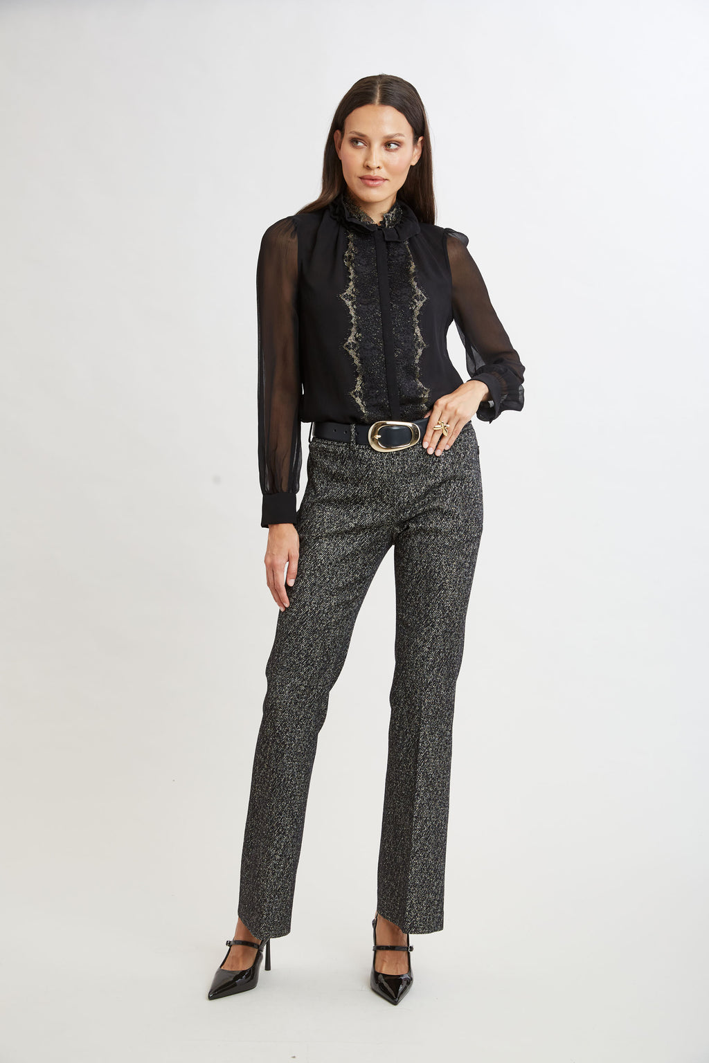 Women Fit & Flare Metallic Tweed Pant  | Elie Tahari