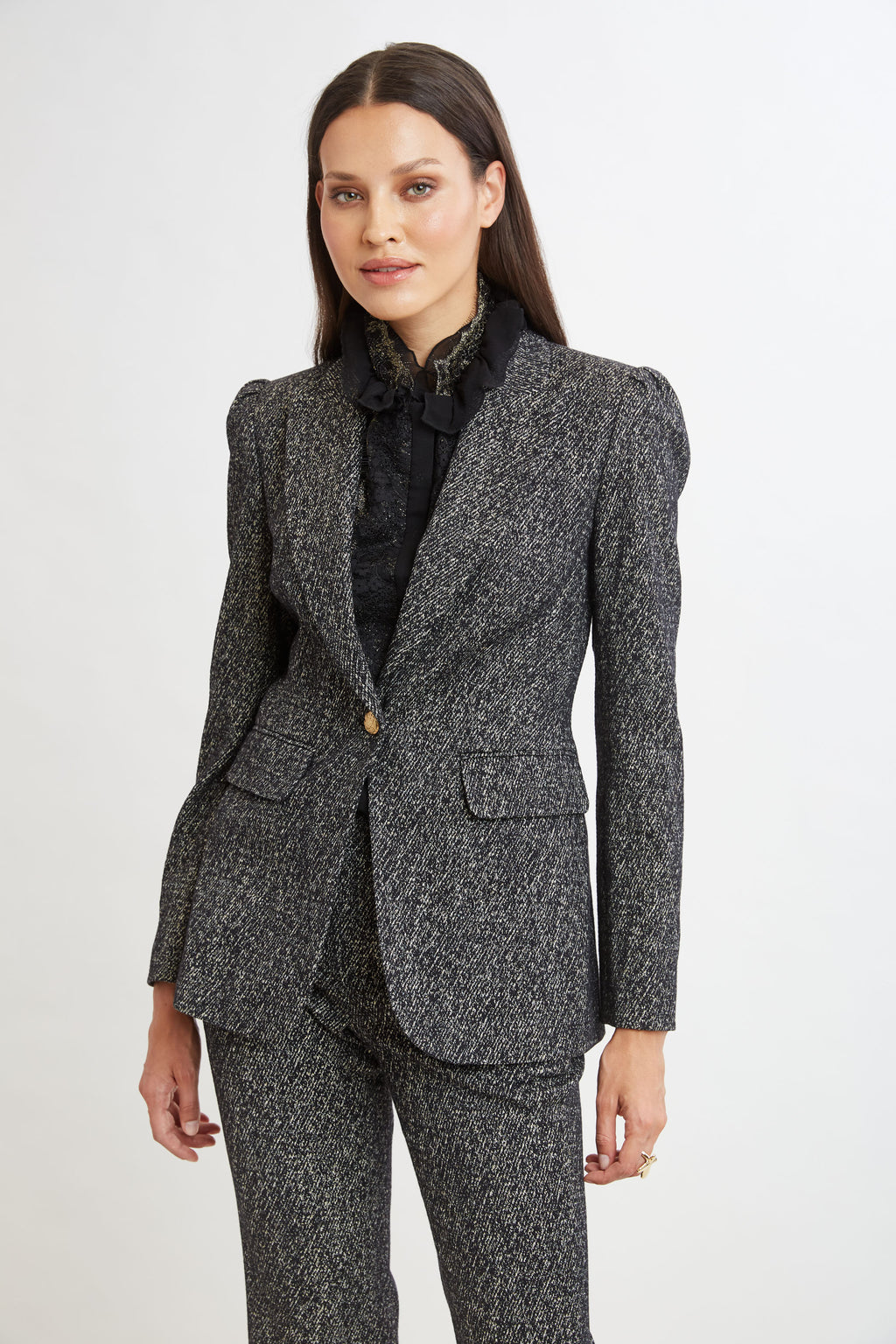 Women Metallic Tweed Blazer  | Elie Tahari