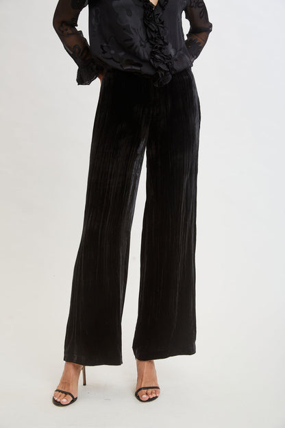 Women Plisse Velvet Fluid Pant Black | Elie Tahari
