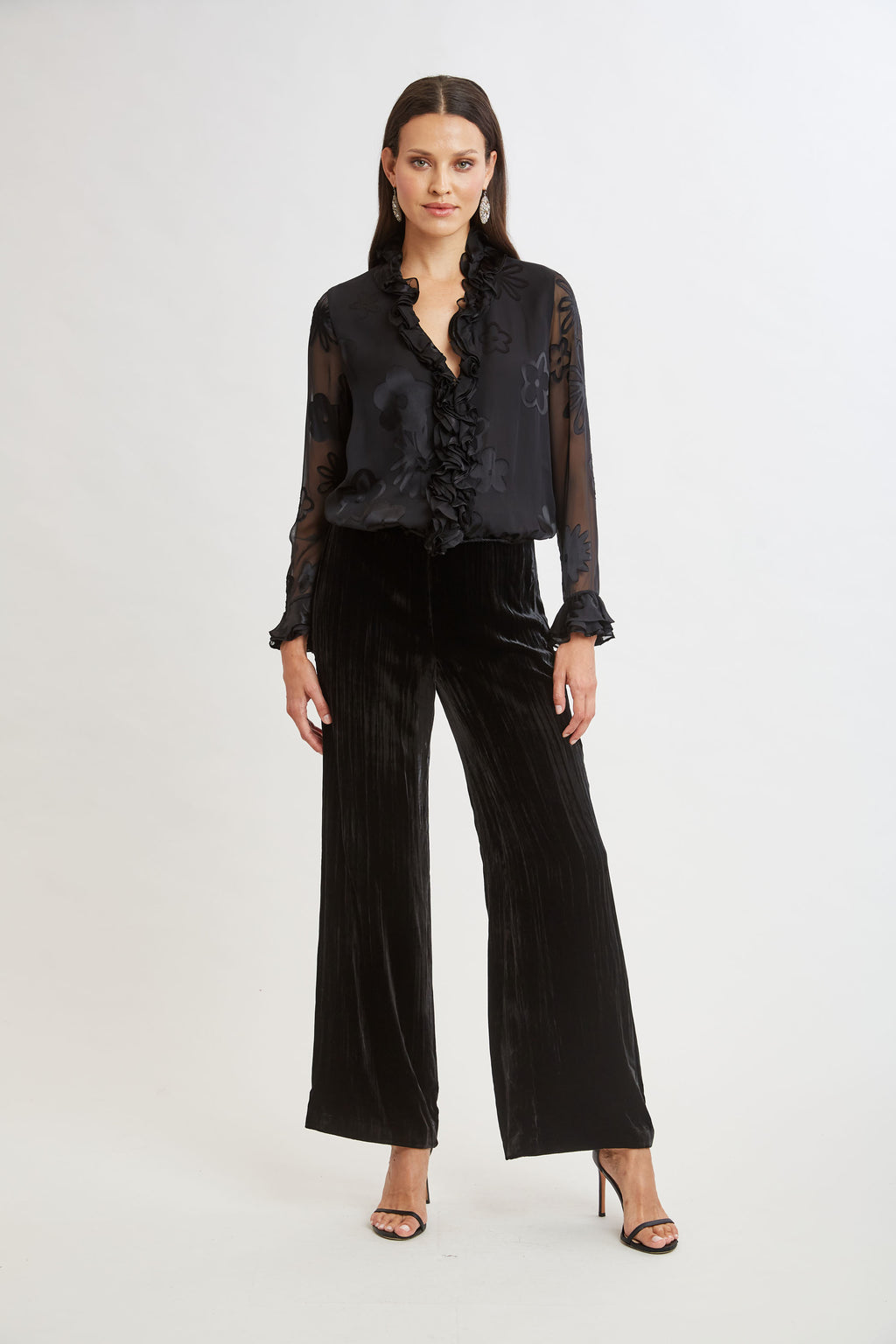 Women Plisse Velvet Fluid Pant Black | Elie Tahari