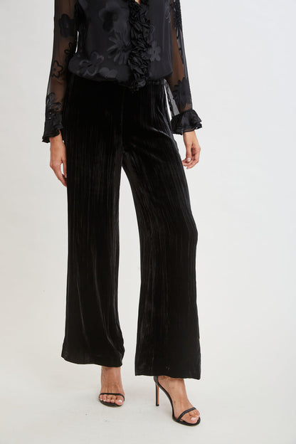 Women Plisse Velvet Fluid Pant Black | Elie Tahari