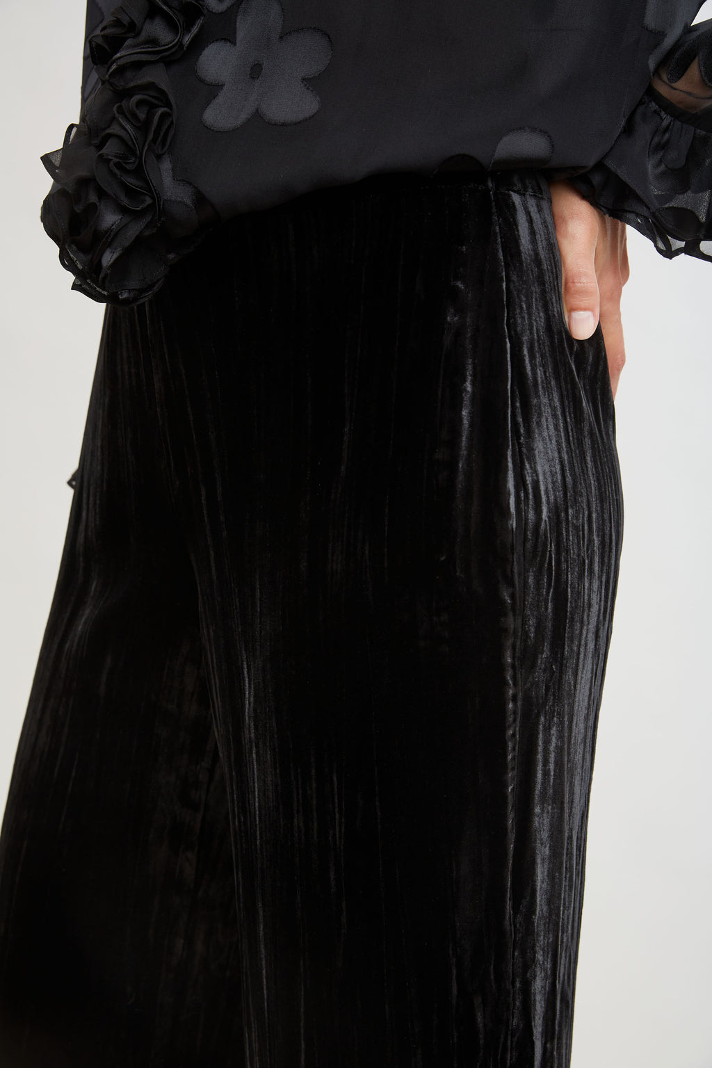 Women Plisse Velvet Fluid Pant Black | Elie Tahari