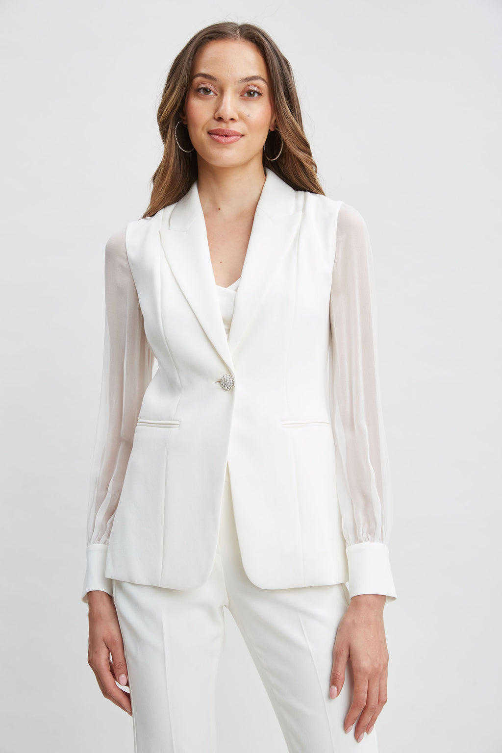 Women Chiffon Sleeve Jewel Button Blazer Foam | Elie Tahari
