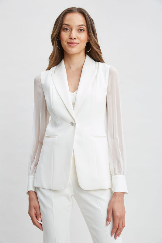 Women Chiffon Sleeve Jewel Button Blazer Foam | Elie Tahari