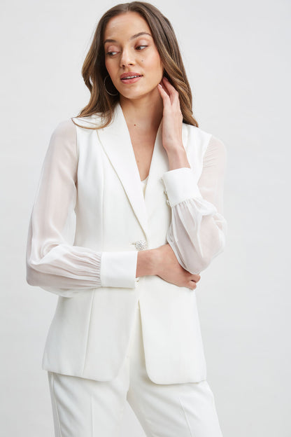 Women Chiffon Sleeve Jewel Button Blazer Foam | Elie Tahari