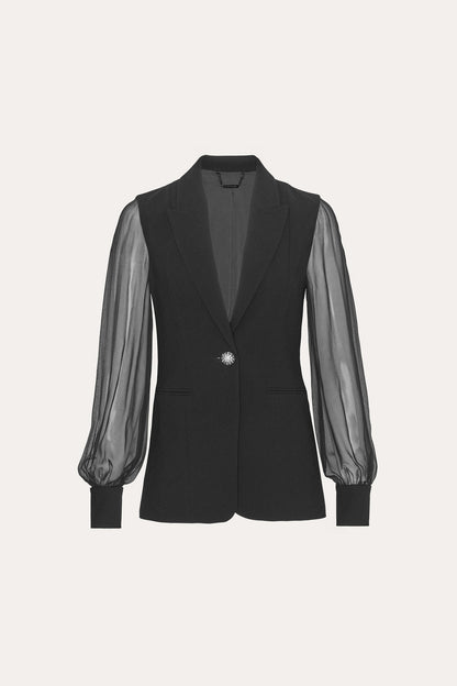 Women Chiffon Sleeve Blazer Black | Elie Tahari