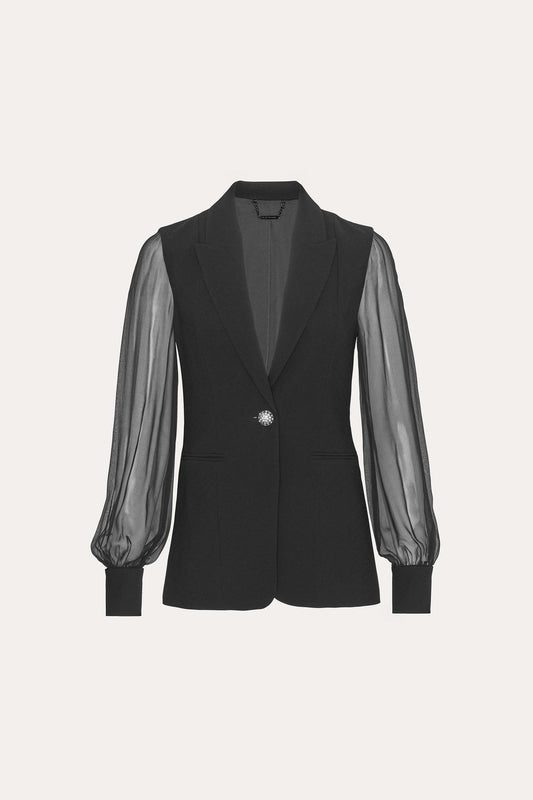 Women Chiffon Sleeve Blazer Black | Elie Tahari