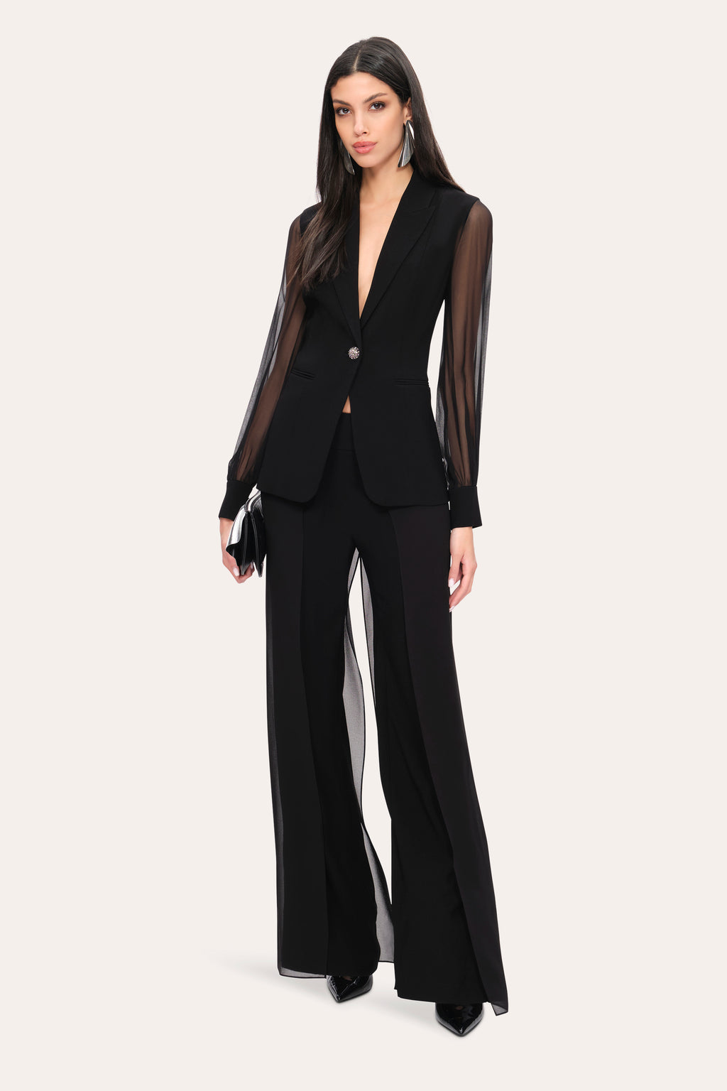 Women Chiffon Sleeve Blazer Black | Elie Tahari