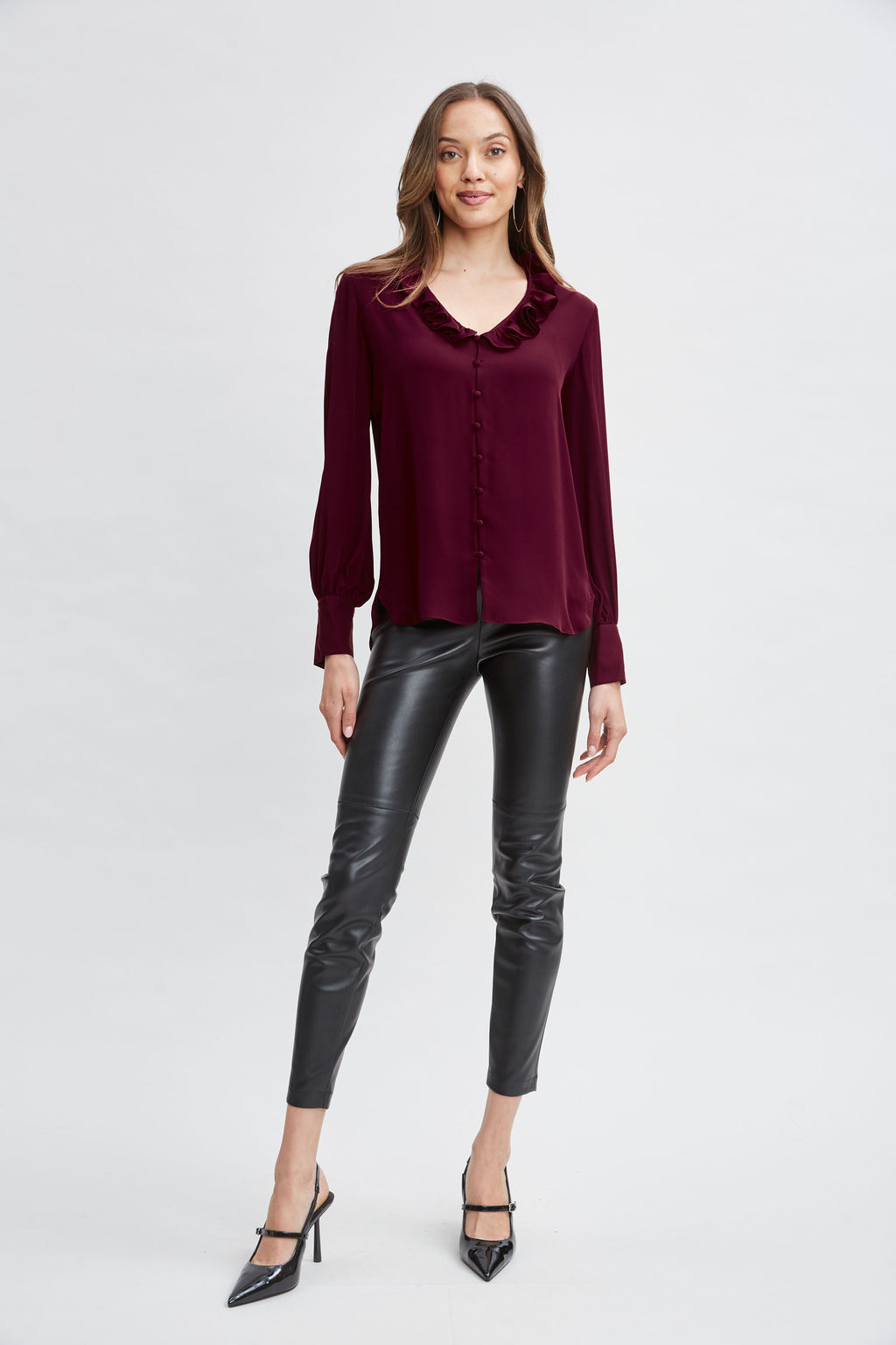 Women Silk Ruffle Neck Shirt  | Elie Tahari