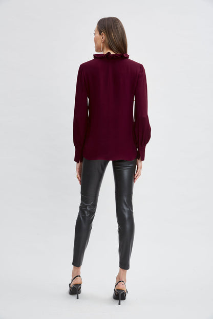 Women Silk Ruffle Neck Shirt  | Elie Tahari