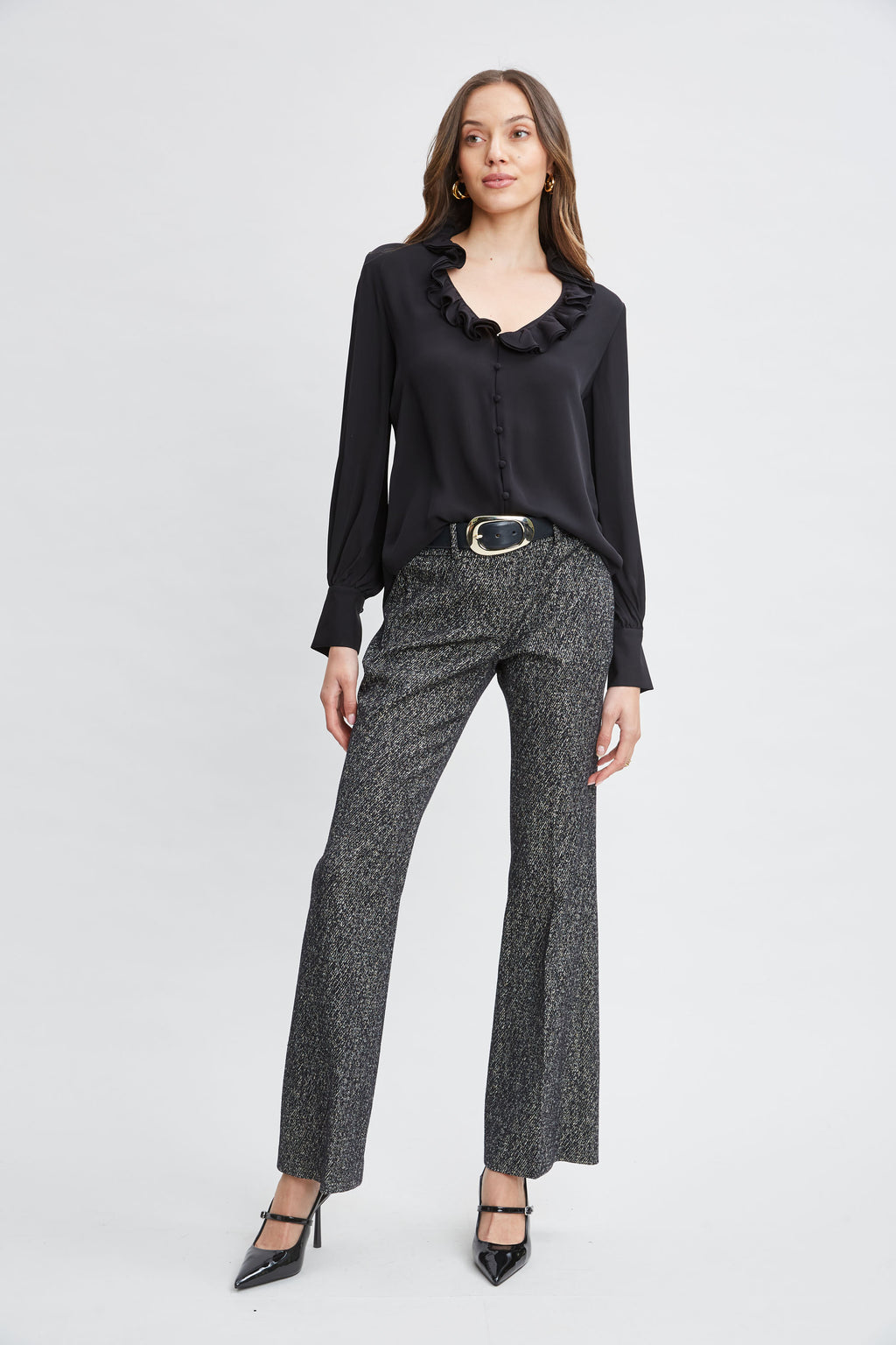 Women Silk Ruffle Neck Shirt  | Elie Tahari