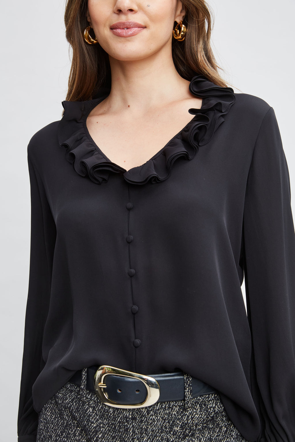 Women Silk Ruffle Neck Shirt  | Elie Tahari