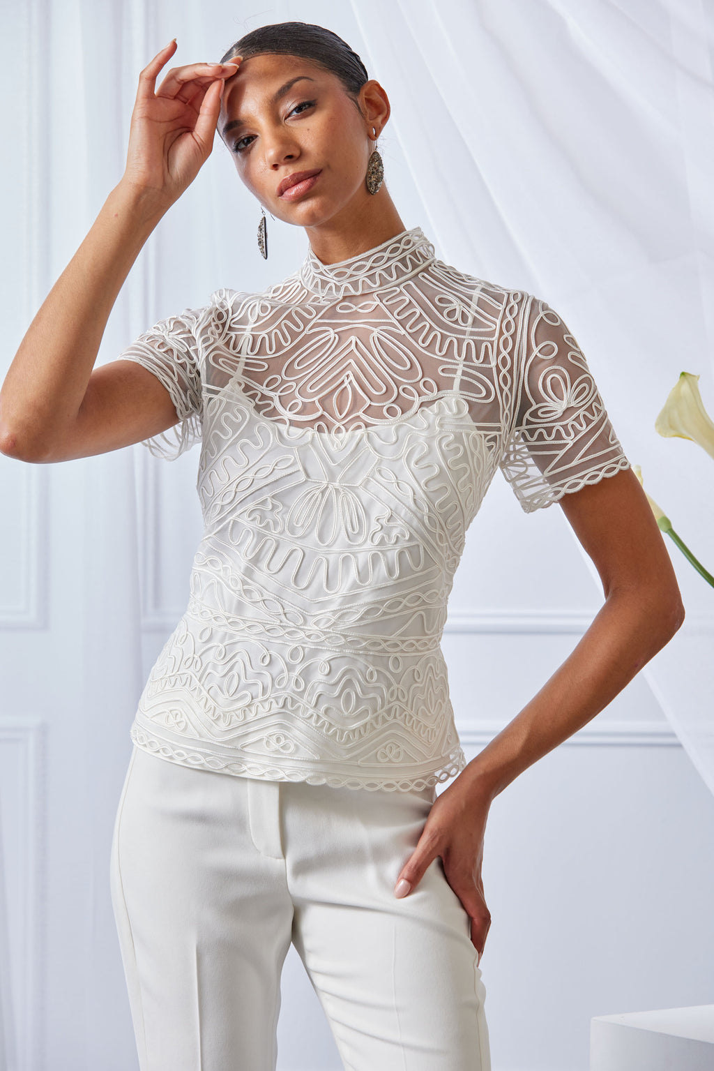 Women Mock Neck Shirt Foam | Elie Tahari