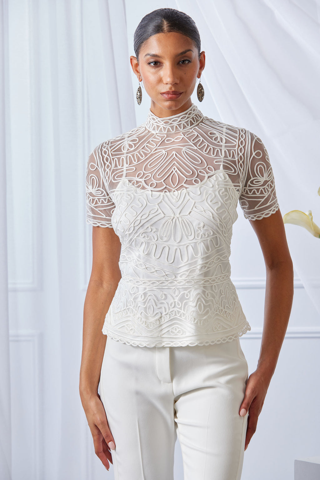 Women Mock Neck Shirt Foam | Elie Tahari