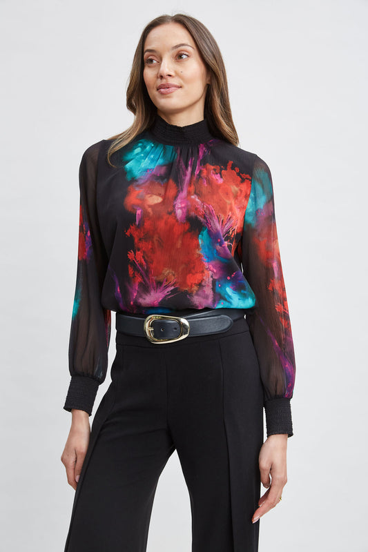 Women Mock Neck Studio Floral Shirt  | Elie Tahari