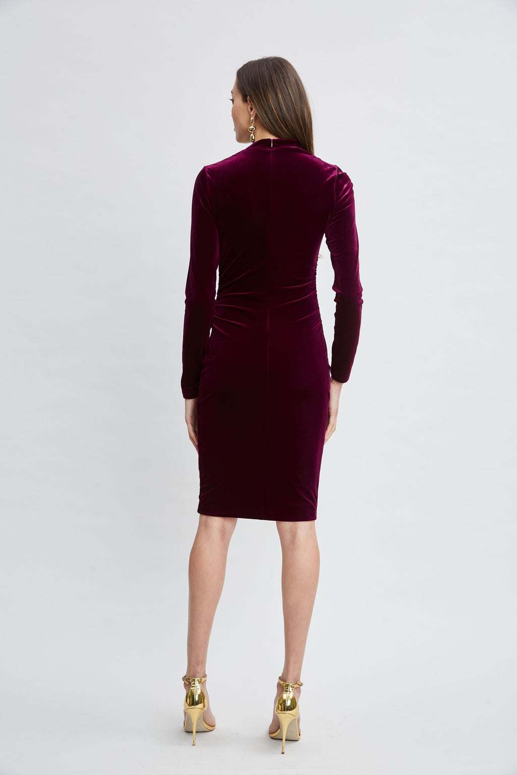 Women Asymmetric Ruched Velvet Dress Burgundy | Elie Tahari