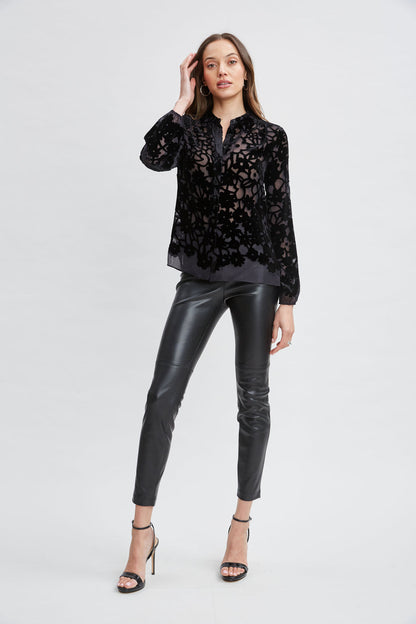 Women Burnout Silk Velvet Burnout  Shirt Black | Elie Tahari