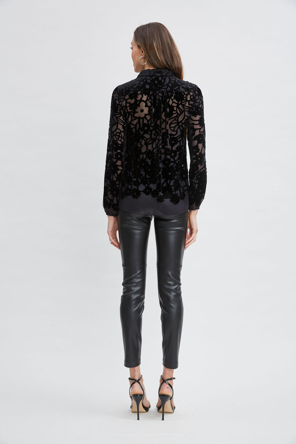 Women Burnout Silk Velvet Burnout  Shirt Black | Elie Tahari