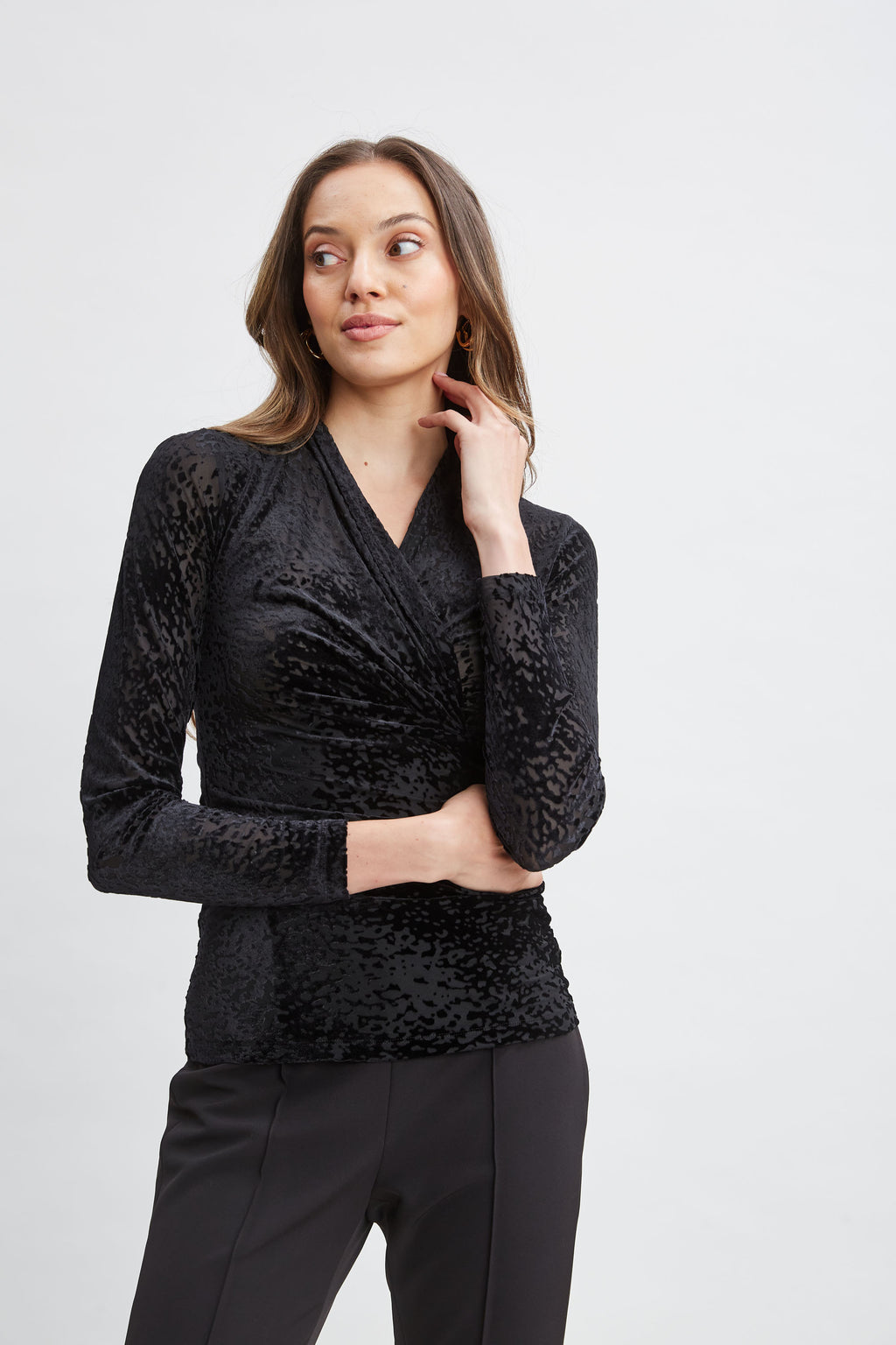 Women Burnout Velvet Ruched Knit Black | Elie Tahari