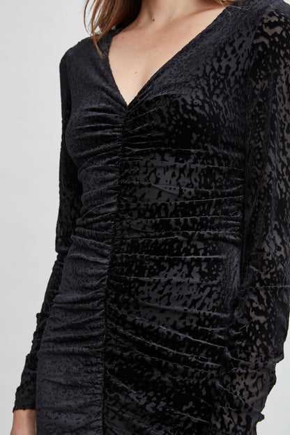 Women Burnout Velvet Ruched Dress Black | Elie Tahari