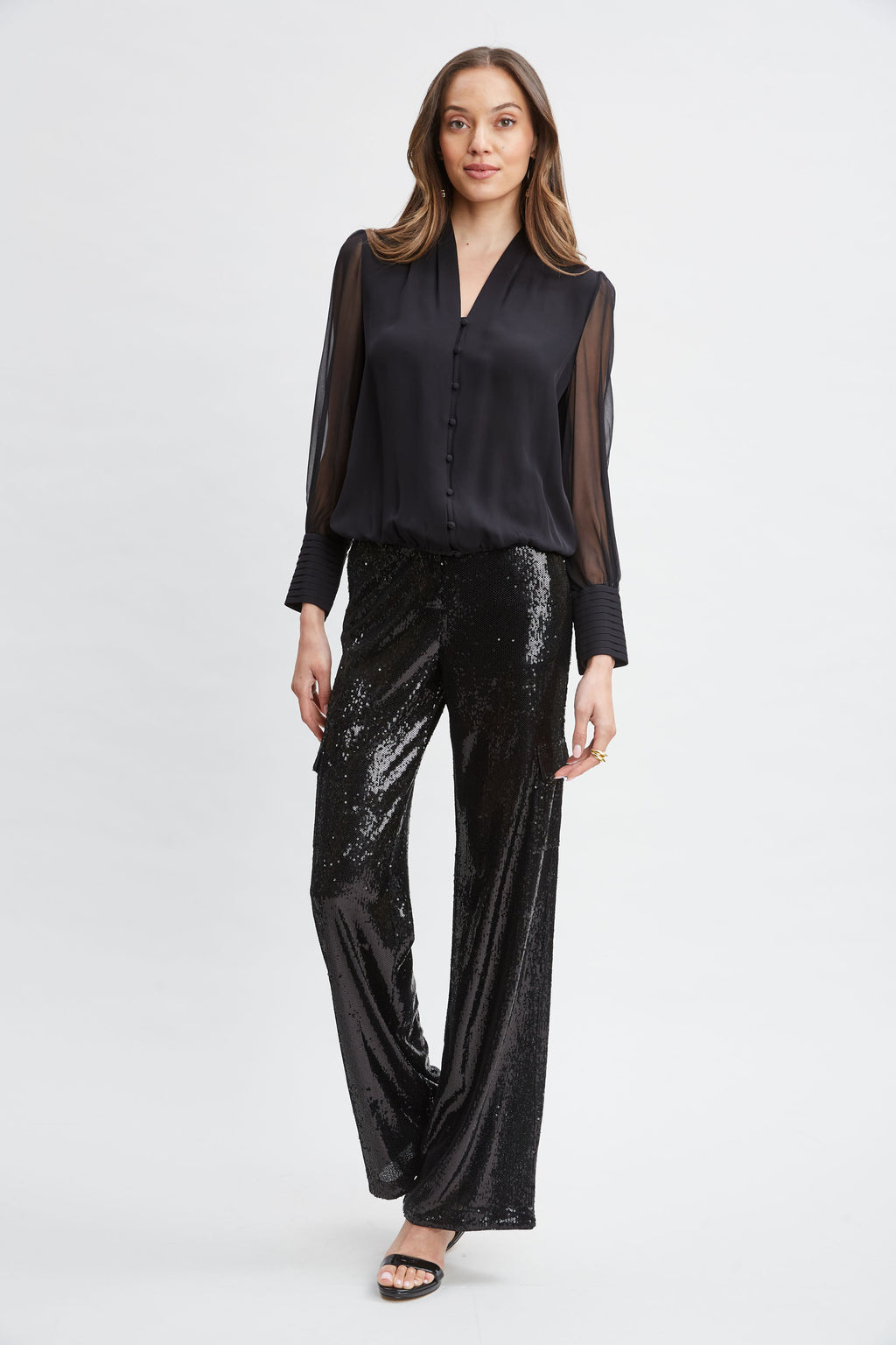 Women Silk Blouson Button Shirt Black | Elie Tahari
