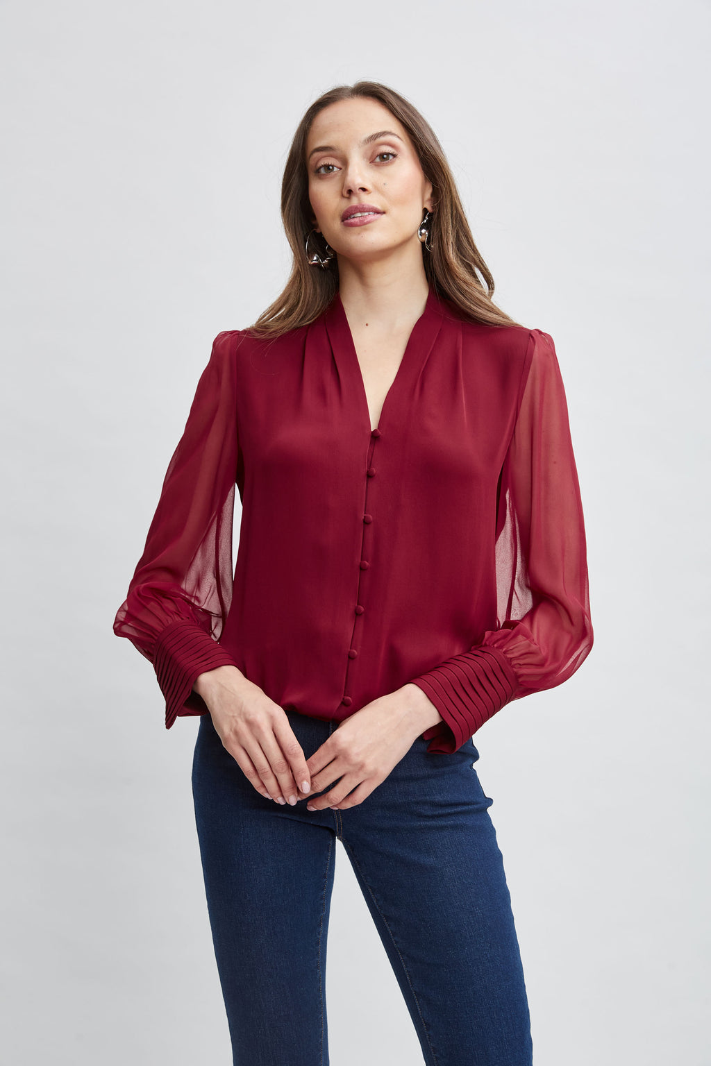 Women Silk Blouson Button Shirt  | Elie Tahari