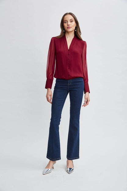 Women Silk Blouson Button Shirt  | Elie Tahari