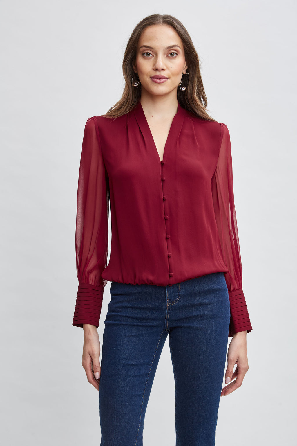 Women Silk Blouson Button Shirt  | Elie Tahari
