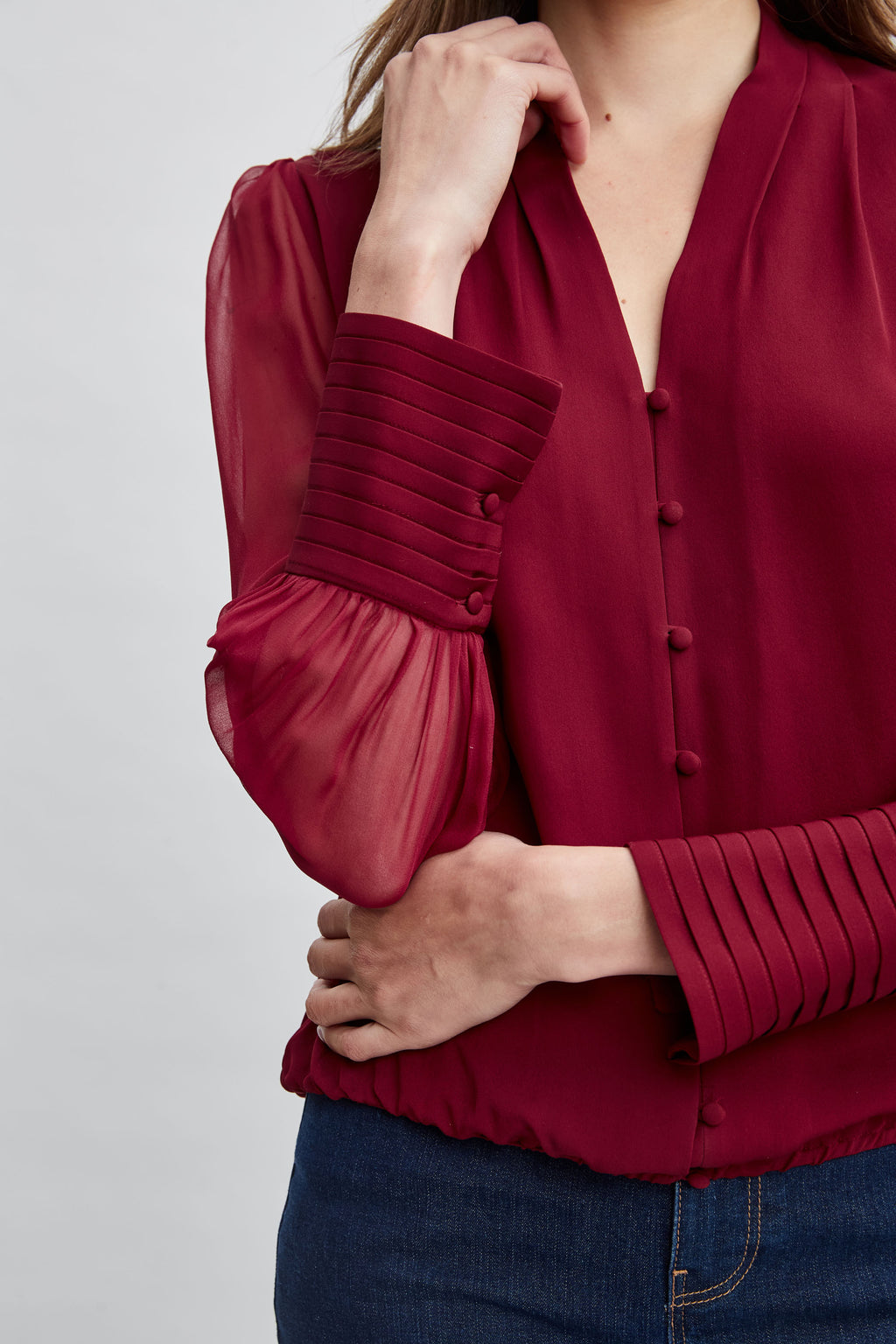 Women Silk Blouson Button Shirt  | Elie Tahari