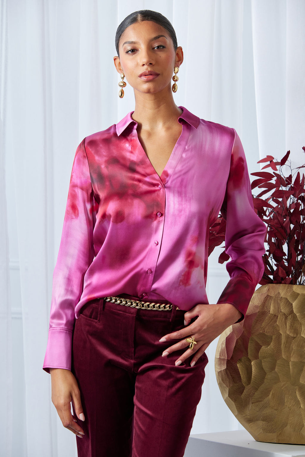 Women Silk Venetian Glass Shirt  | Elie Tahari