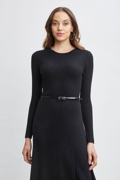 Women Cashmere Long Sleeve Belted Dress Noir | Elie Tahari