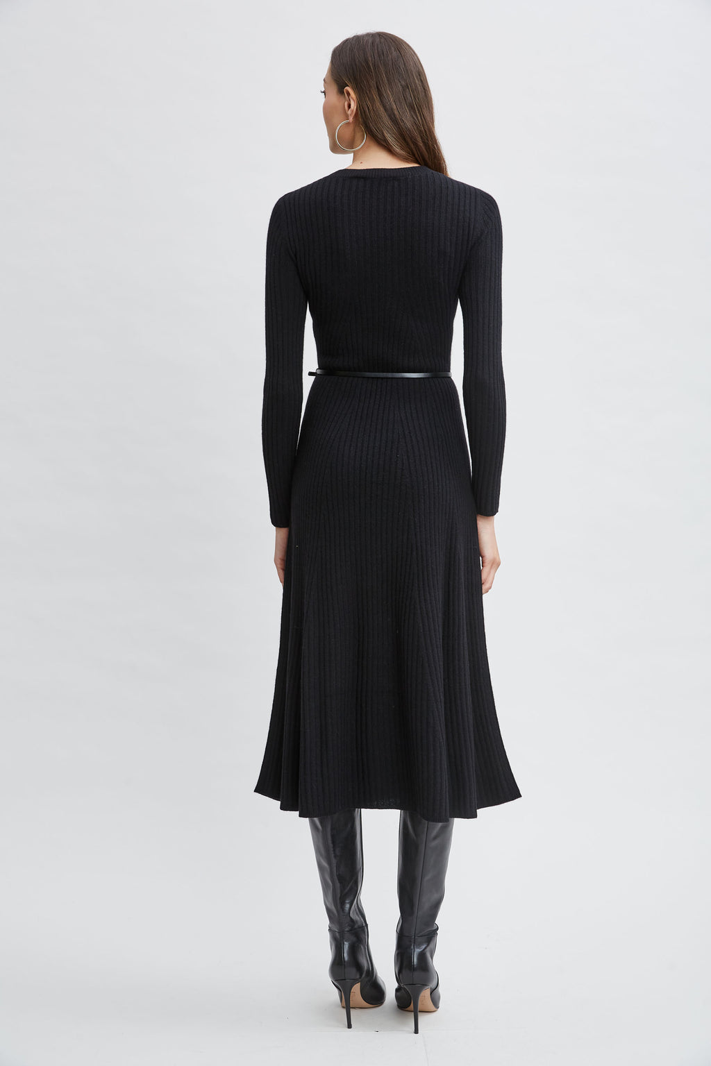 Women Cashmere Long Sleeve Belted Dress Noir | Elie Tahari