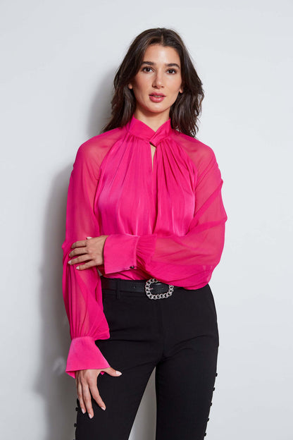 Women Silk Twist Keyhole Shirt  | Elie Tahari