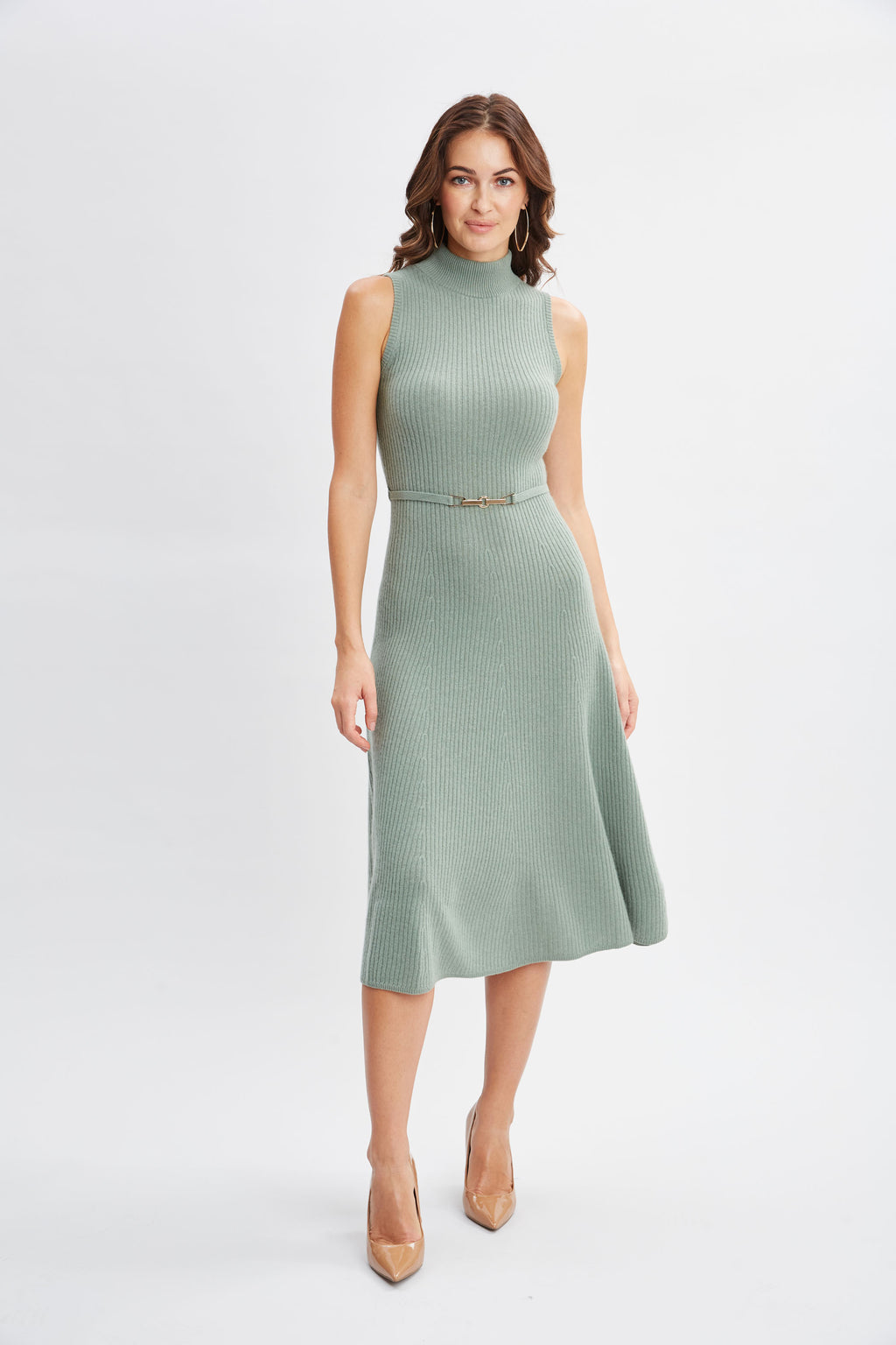 Women Sleeveless Cashmere Belted Dress Silver Spruce | Elie Tahari