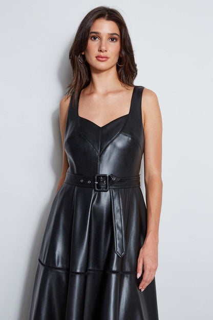 Women Vegan Leather Fit & Flare Dress Noir | Elie Tahari